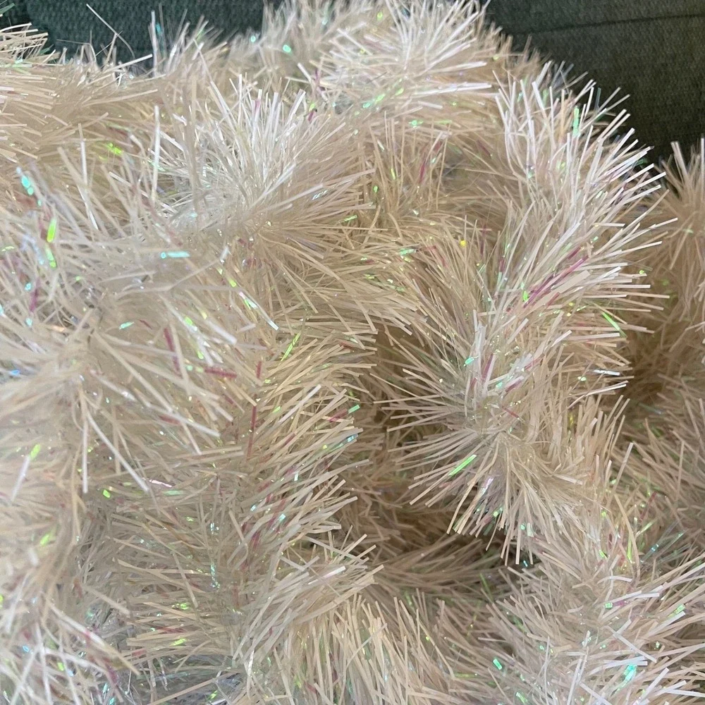 Vtg iridescent Double Glo Color Tinsel‎ White Snow Garland 35' Christmas Tree